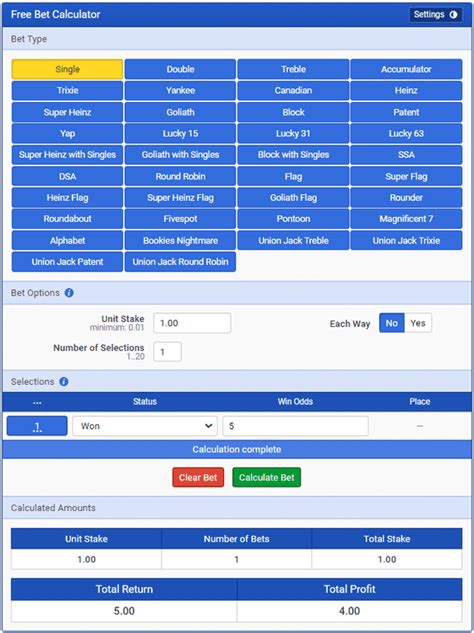 Free Bet Calculator .